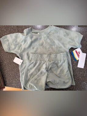 Disney Kids Mint Green Terry Sweatshirt & Shorts Set